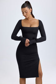 Oh Polly Sawyer 5468 robe midi noire en modal stretch