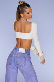 Oh Polly Chamonix top crop ivoire manches longues mesh