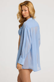 Oh Polly Tops Hiva chemise oversize bleu ciel perles