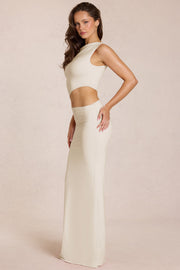 Oh Polly Calisse Asymmetric Drape robe ivoire jersey maxi