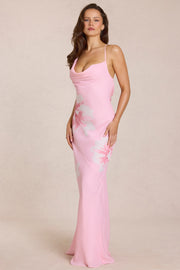Oh Polly Fioren robe longue rose floral chiffon