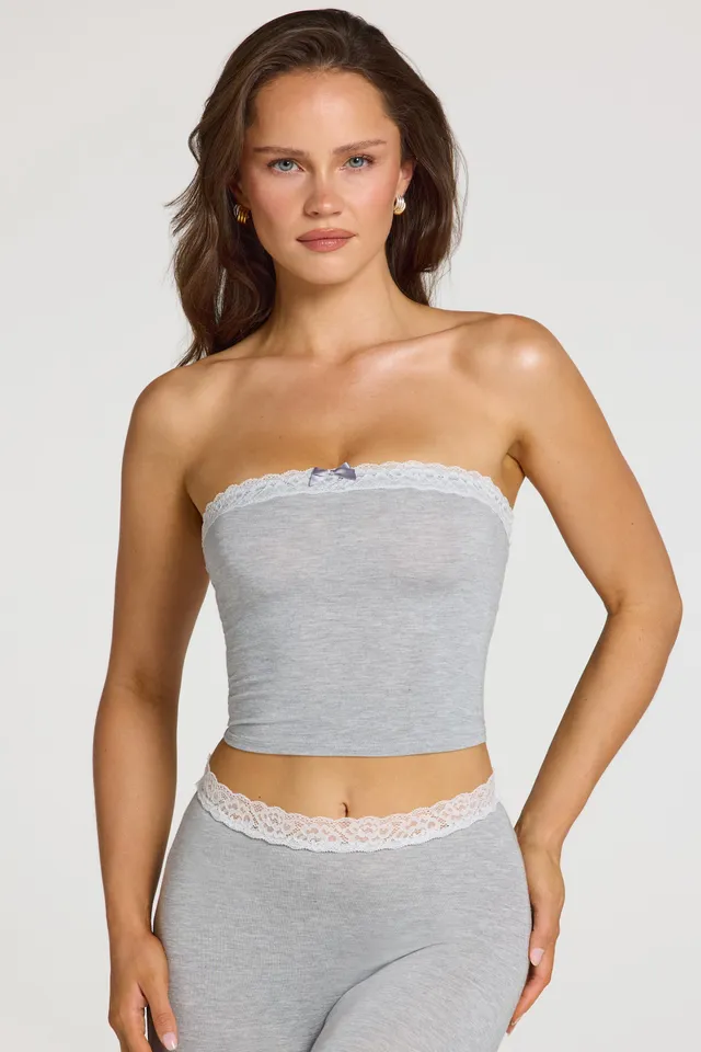 Oh Polly Tali bandeau modal gris chiné dentelle