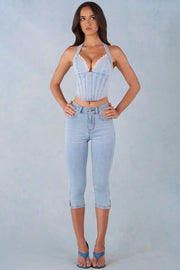 Oh Polly jean capri taille mi-haute denim clair stretch