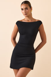 Oh Polly Kyra Robe Mini Noire Modal Épaules Dénudées