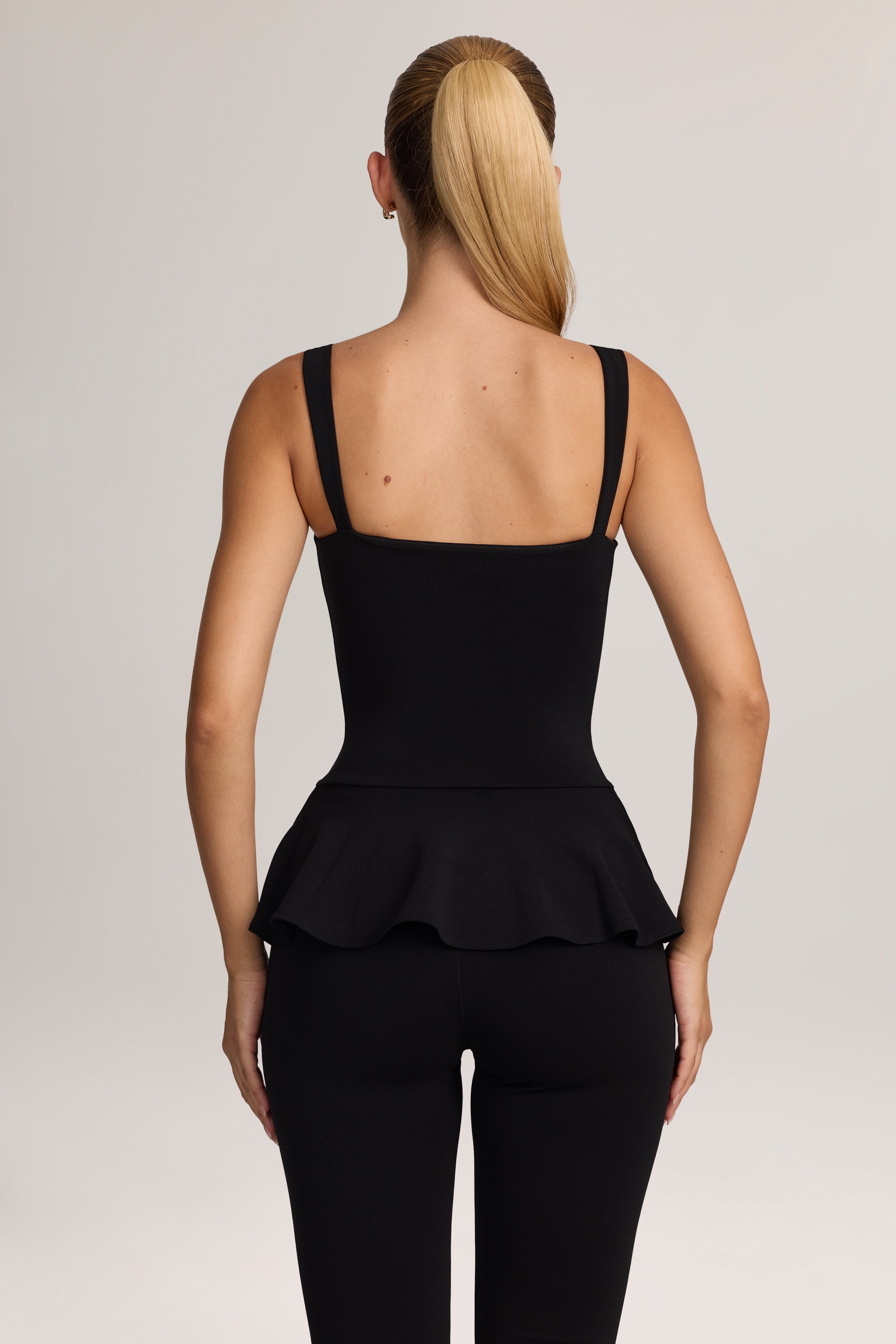 Oh Polly Haut Peplum Noir Ponte - Col Carré