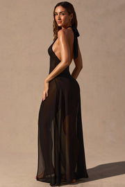 Oh Polly Coralie NS14824 maxi robe noire mousseline perlée