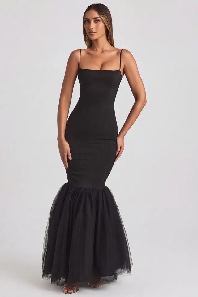 Oh Polly Adelpha Robe Longue Noire Sirène Tulle