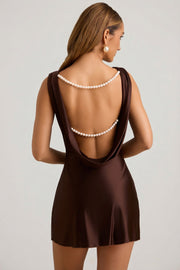 Oh Polly Monnie robe mini marron chocolat dos ouvert taille 34-46