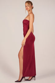 Oh Polly Dresses Robe Bandeau Bordeaux Fente Drapée