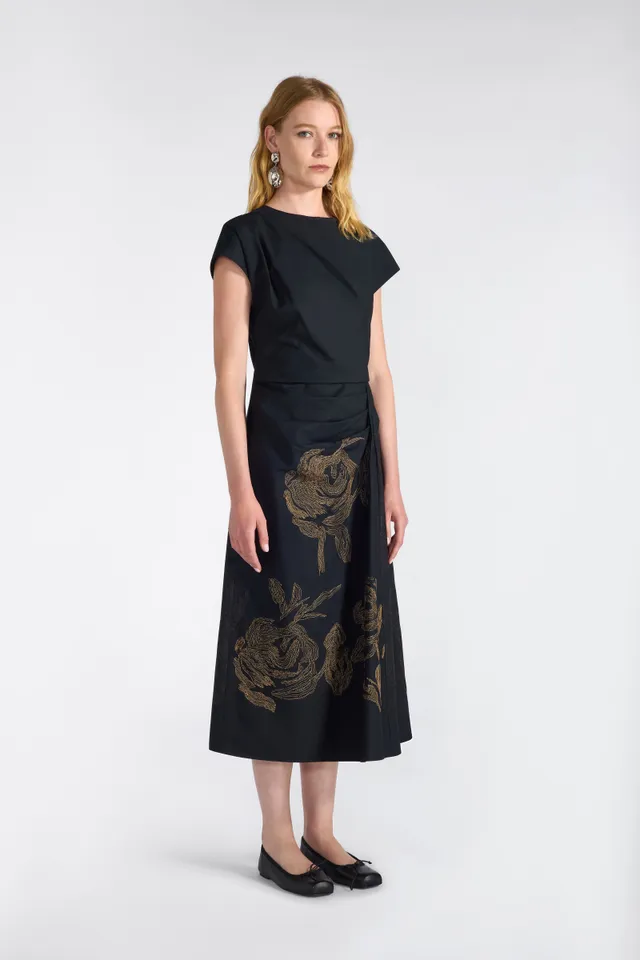 Liviana Conti Constance robe midi coton brodé rose