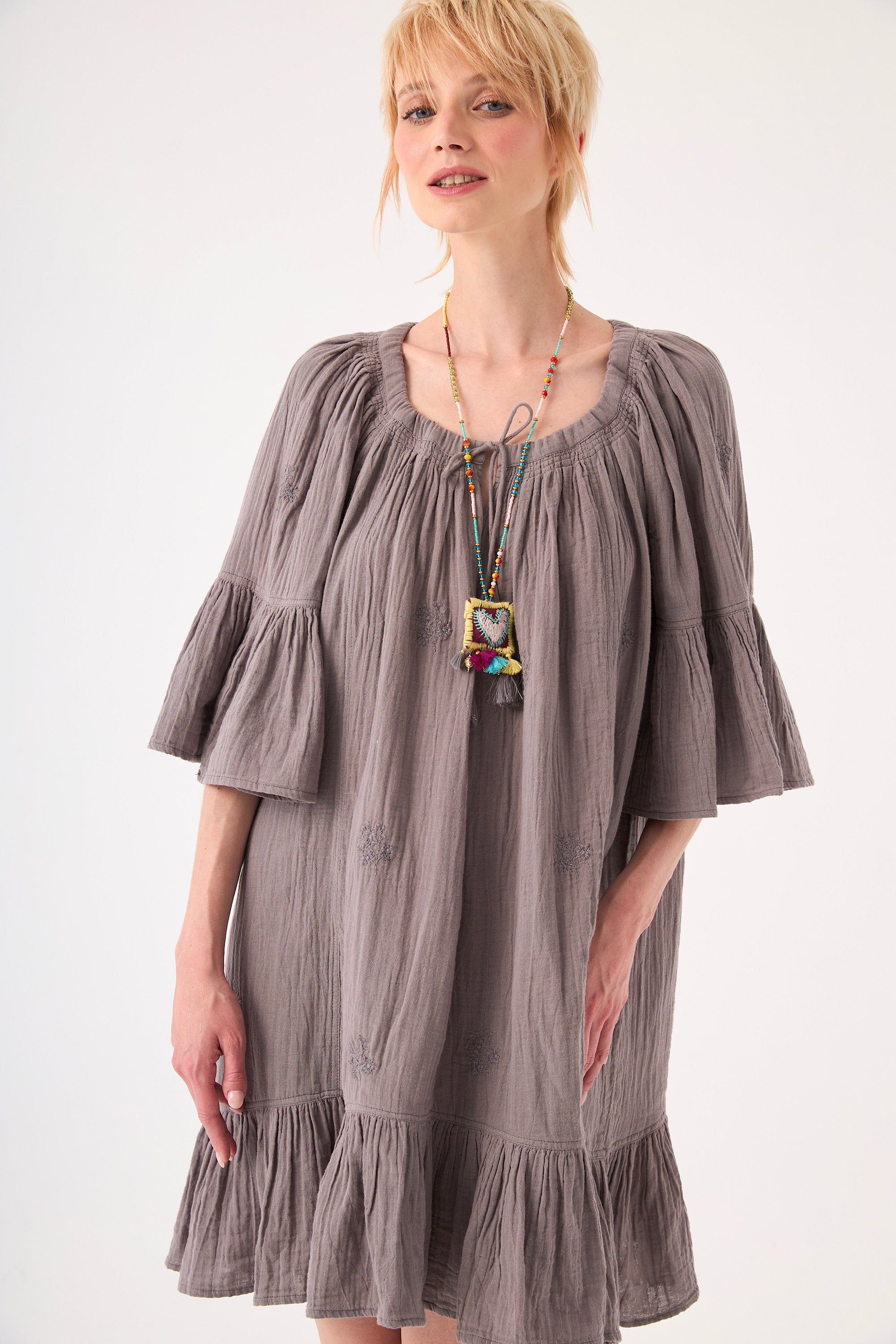 CHICOSOLEIL FAYE Robe Courte Gris Gaze Coton