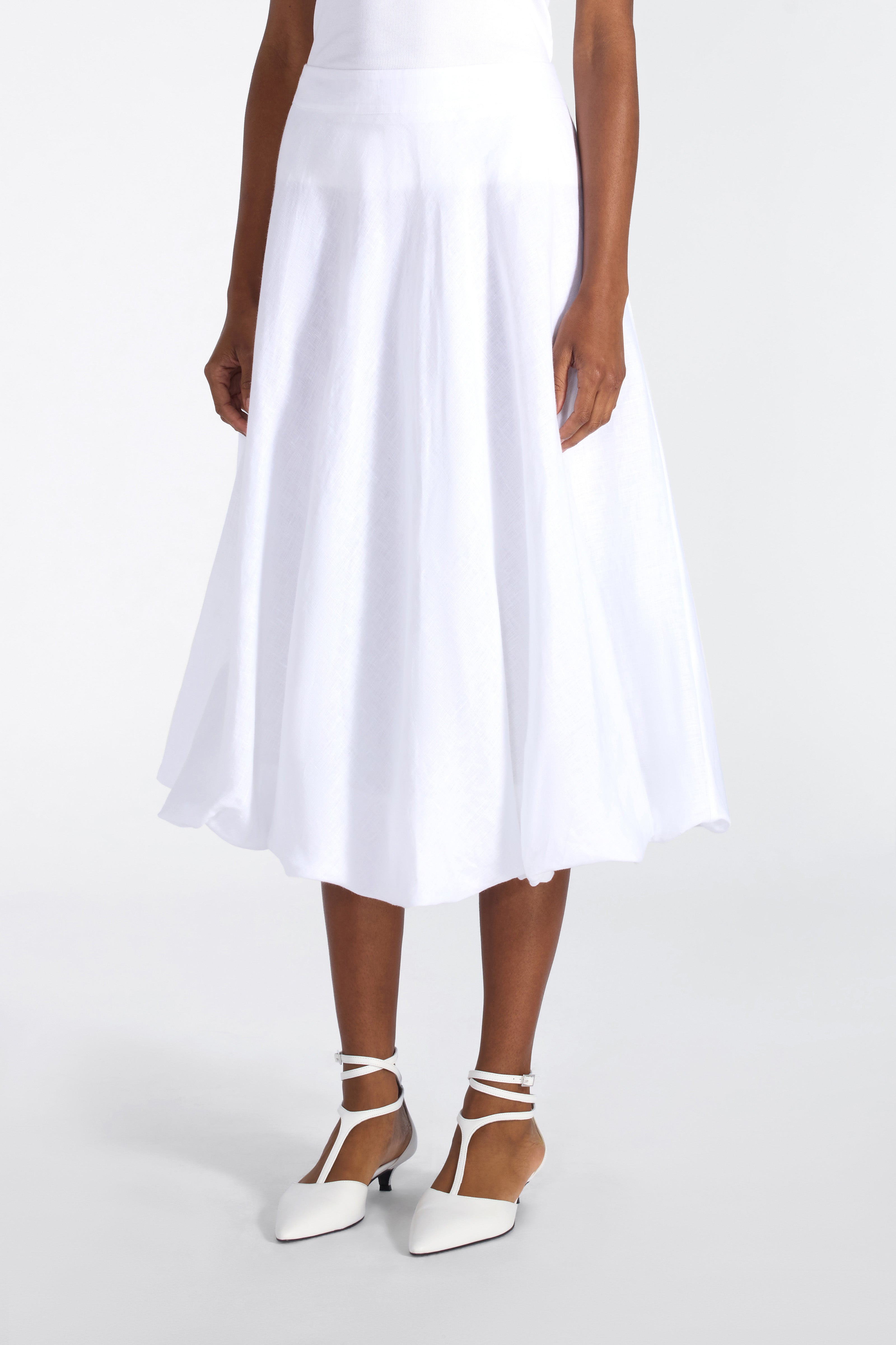 Liviana Conti Sabina jupe ballon blanche lin-cashmere plis