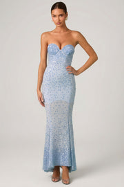 Oh Polly Vesna robe longue bleu ciel sequins sirène