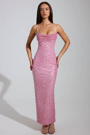 Oh Polly Embellished Constance 7589A maxi robe rose sequins