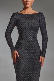 Oh Polly Jailene robe de soirée noire dos nu strass