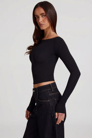 Oh Polly Charliane top bateau modal noir manches longues