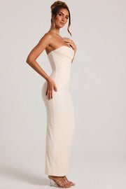 Oh Polly Palermo Robe Maxi Bustier Neige perlée