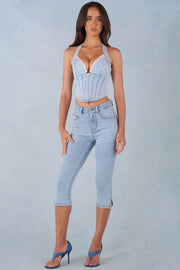 Oh Polly jean capri taille mi-haute denim clair stretch