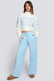 Oh Polly Jogging Large Taille Mi-Haute Bleu Clair en Maille