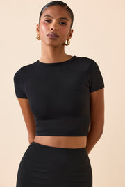 Oh Polly Myaree crop top noir manches courtes modal