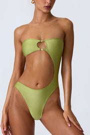 Oh Polly Swim Bandeau Cut-Out Maillot Une Pièce Vert Perle Découpé