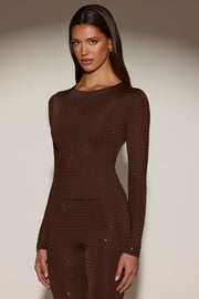 Oh Polly Venia 14966 top strass marron manches longues