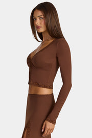 Oh Polly Mindy cardigan court marron modal dentelle