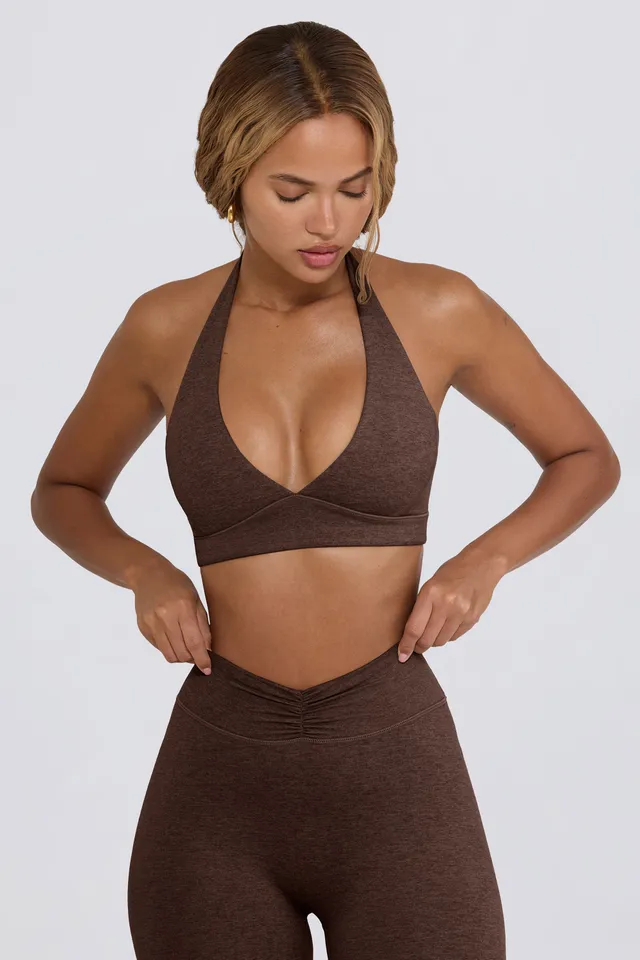 Bo+Tee brassiere sport marron pecan col V chiné