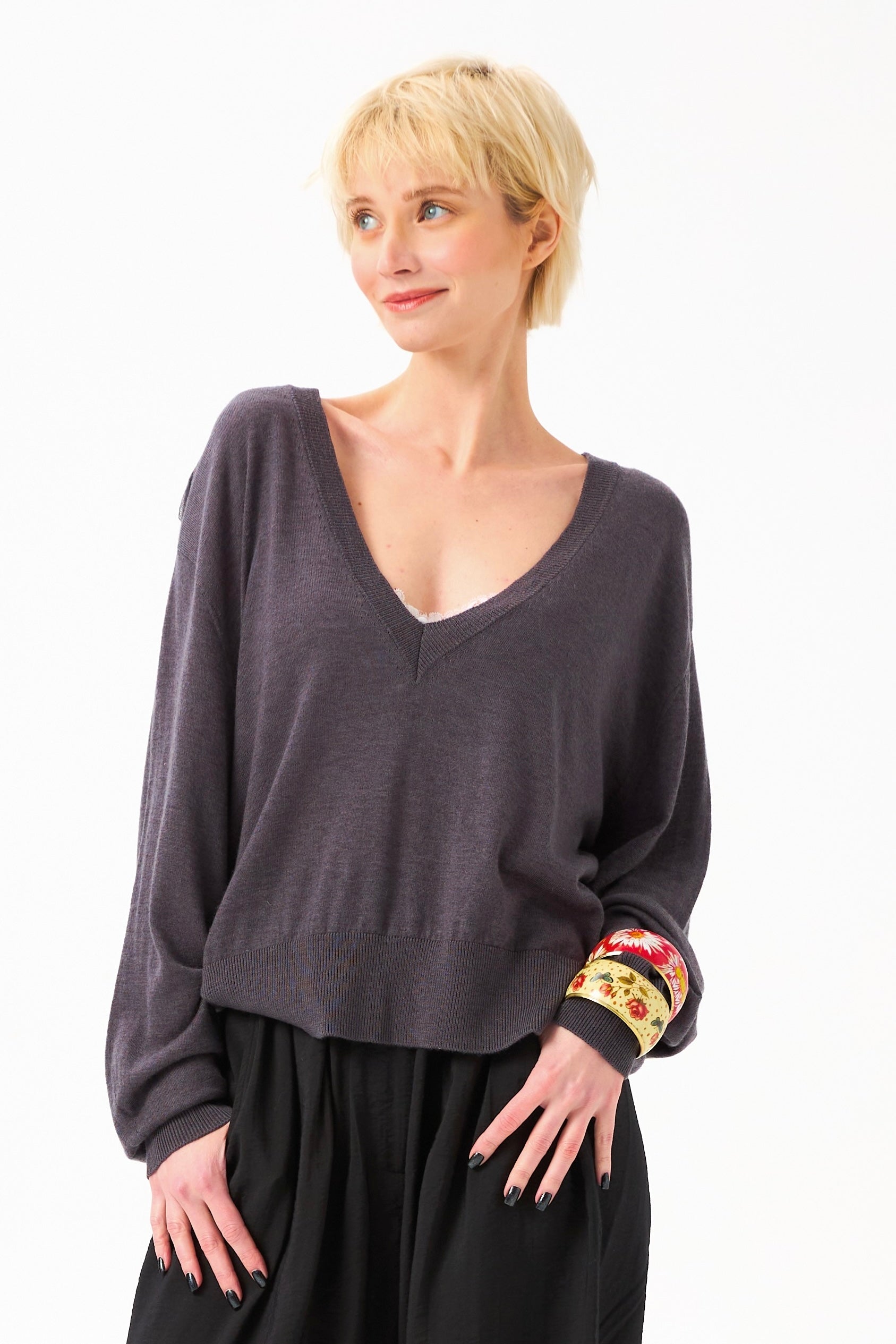 Chicosoleil Poupy pull col V gris XS