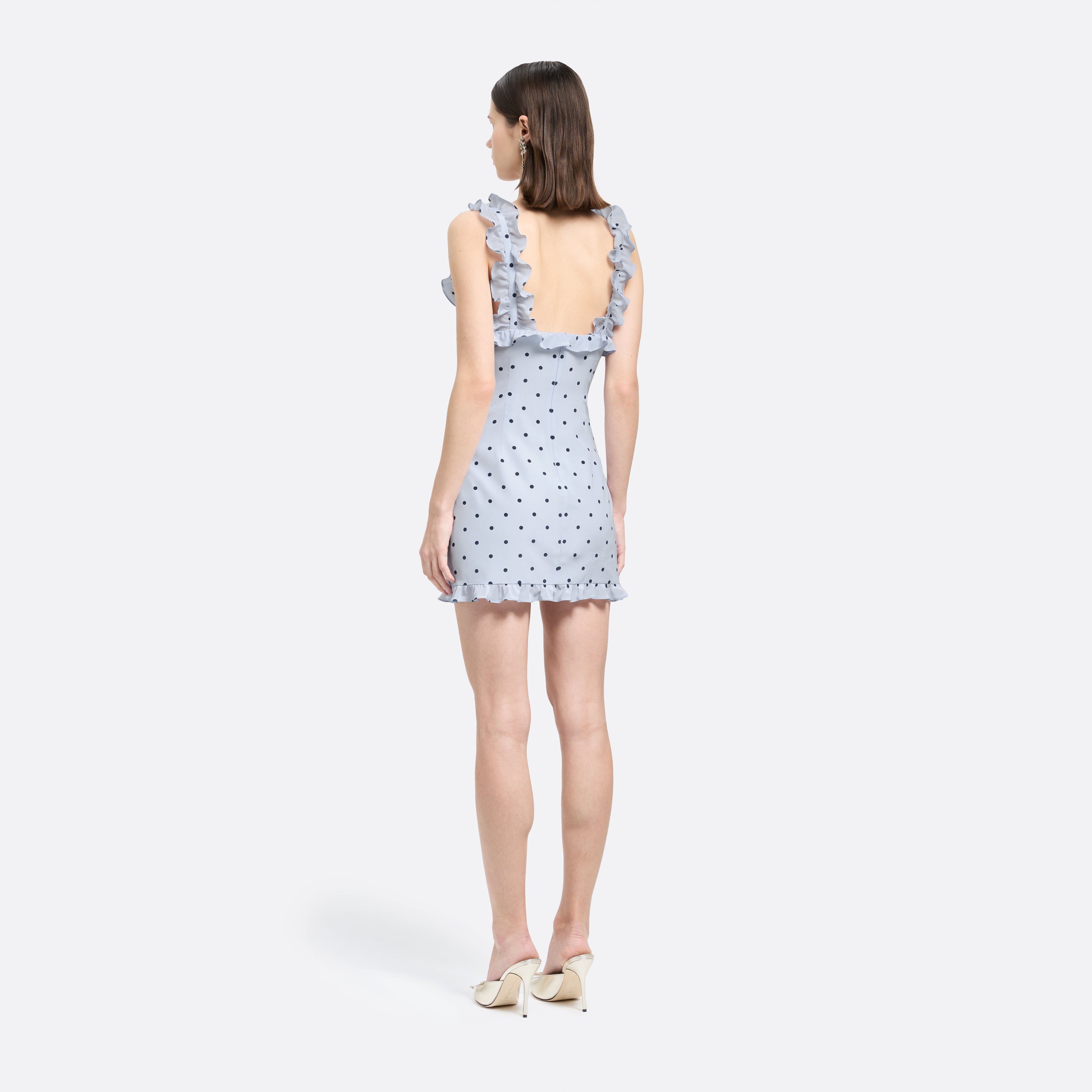 Alessandra Rich Polka-Dot Silk Mini Dress robe bleu pois 36-46