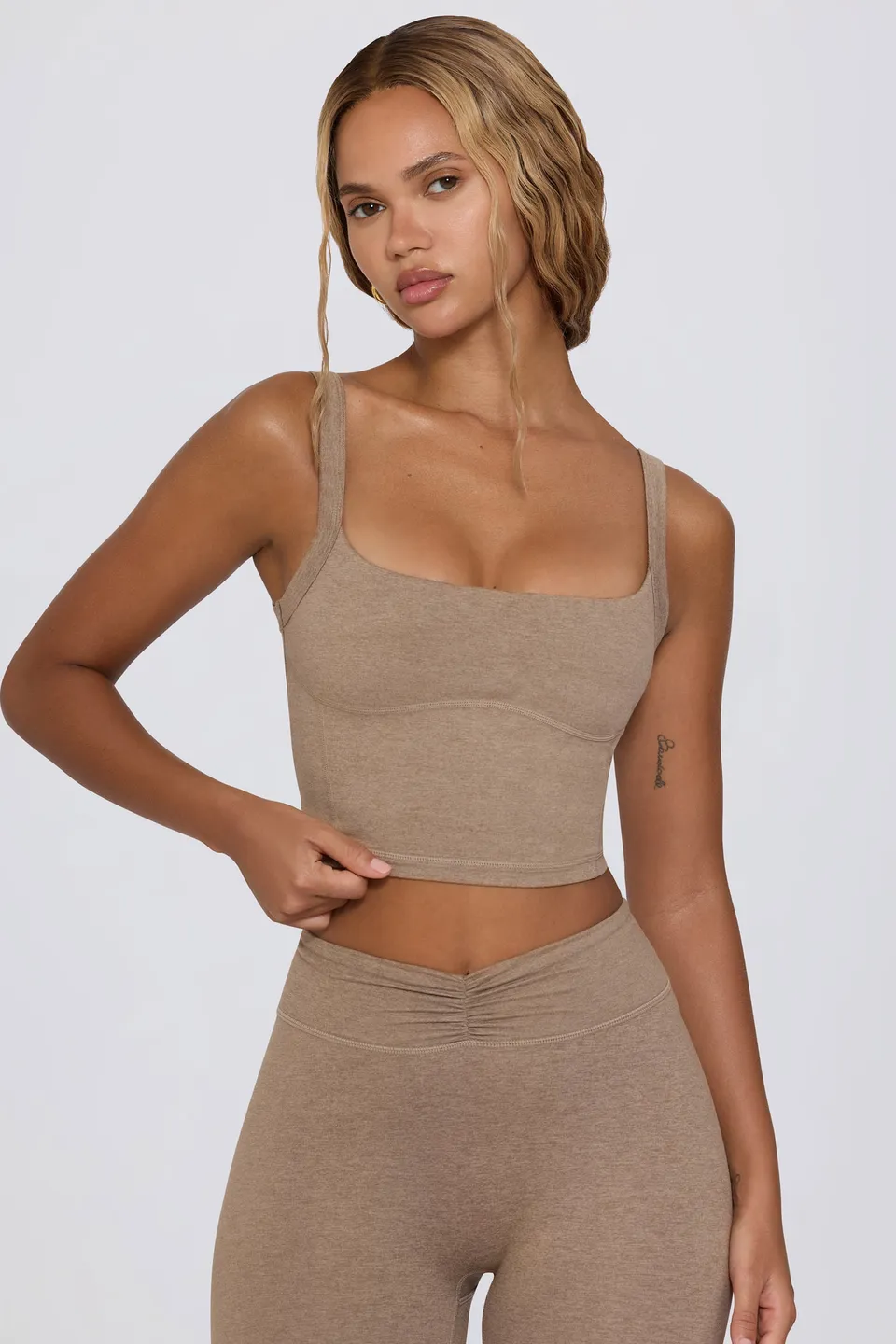 Oh Polly top mocha marl débardeur crop col carré