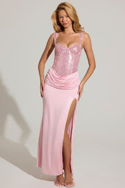 Oh Polly Embellished Vela robe longue rose blush sequins