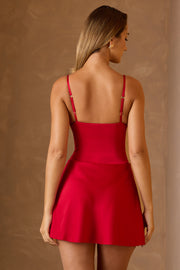 Oh Polly Yaiza mini robe rouge satin décolleté 82cm