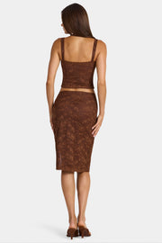 Oh Polly Ana jupe midi dentelle marron taille basse