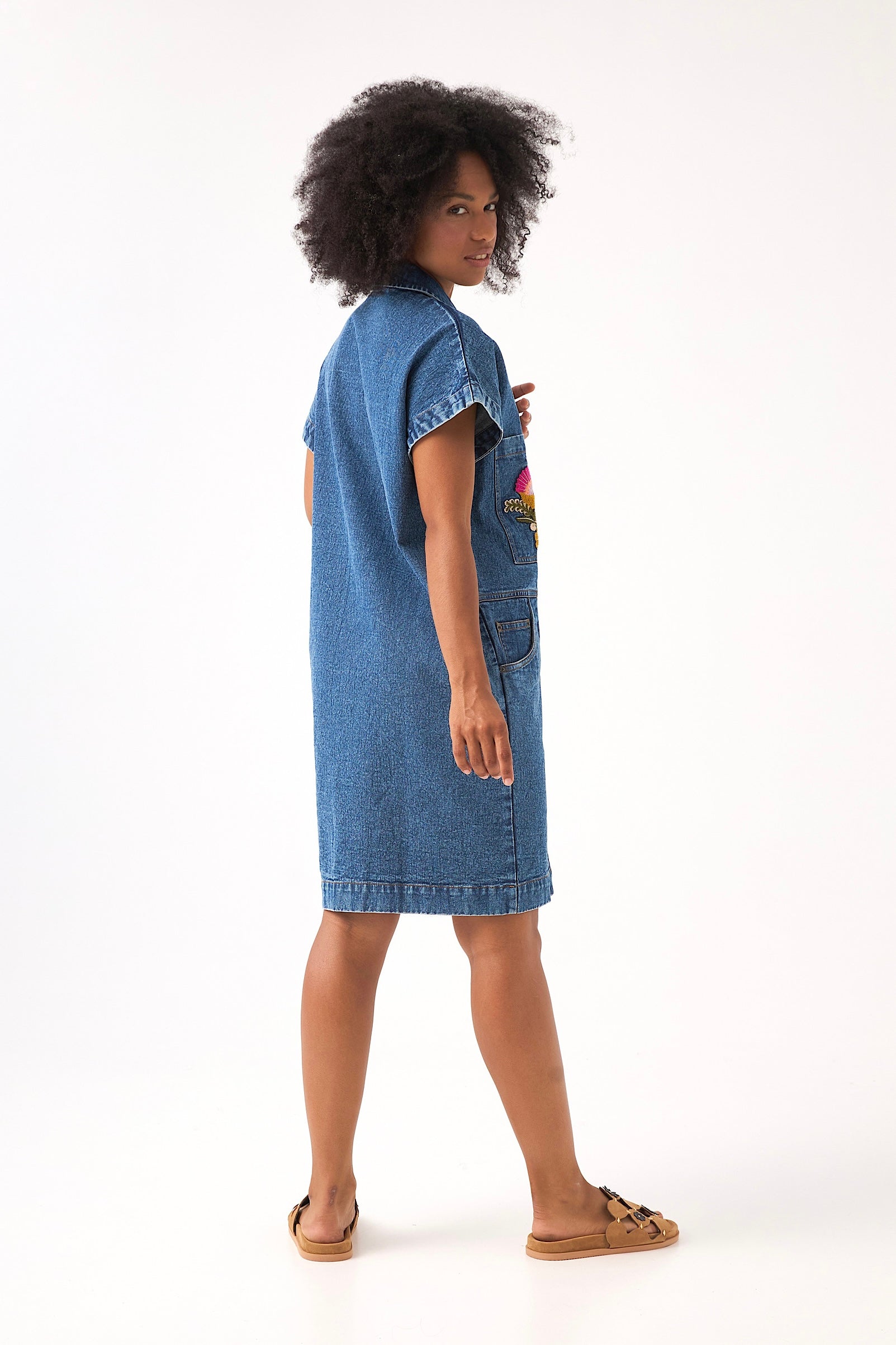 Chicosoleil Basquiat robe chemise midi denim bleu coton