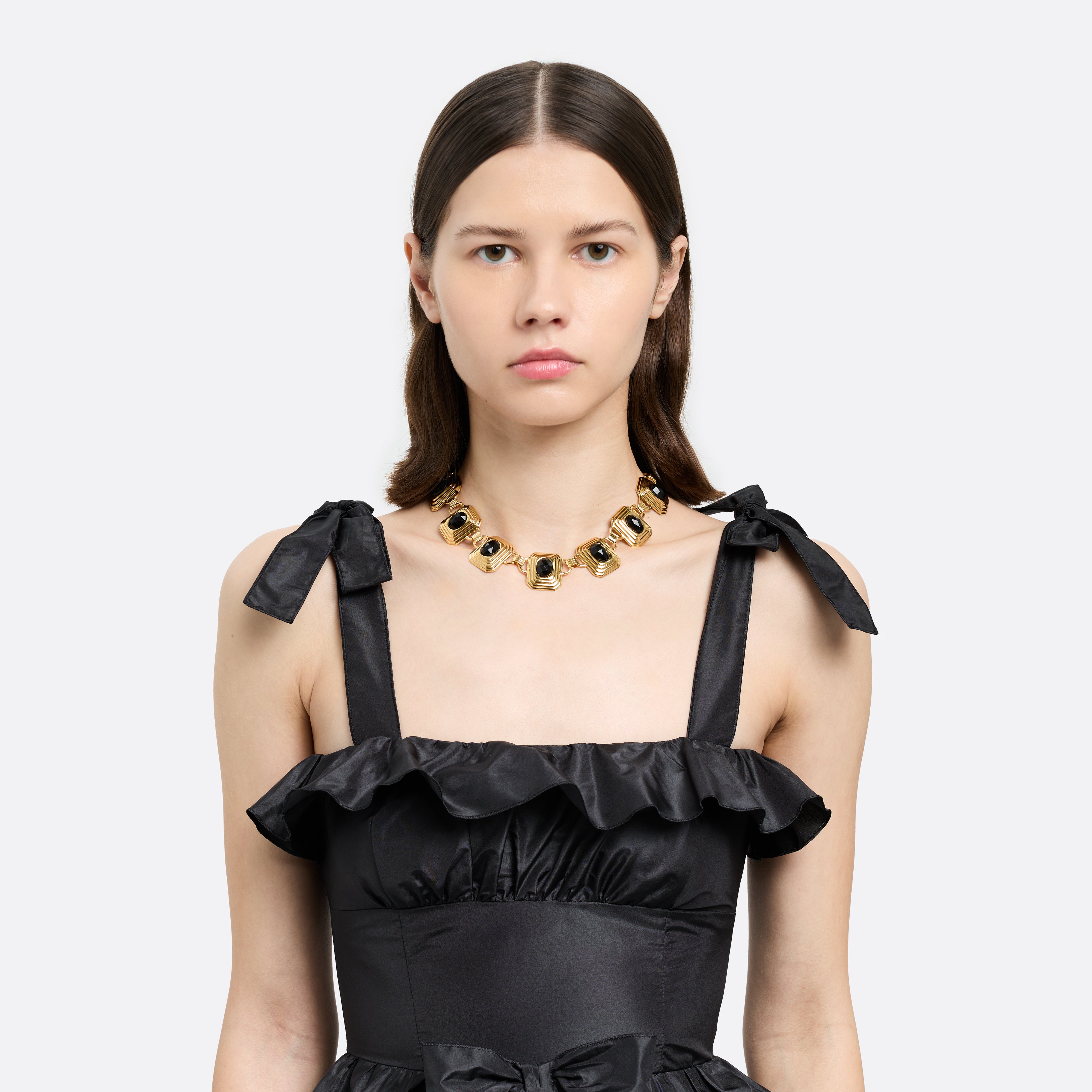 Alessandra Rich Collier métal noir-or cristaux taille unique