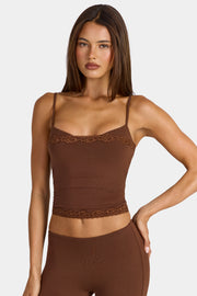 Oh Polly Arna 16565 crop top marron modal dentelle