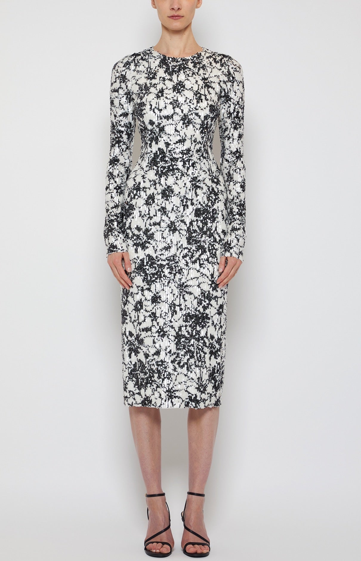Prabal Gurung Long Sleeve Crewneck robe noire sequins 