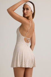 Oh Polly Mansi Modal Mini Robe Rose Jaune Rayée Dos Nu