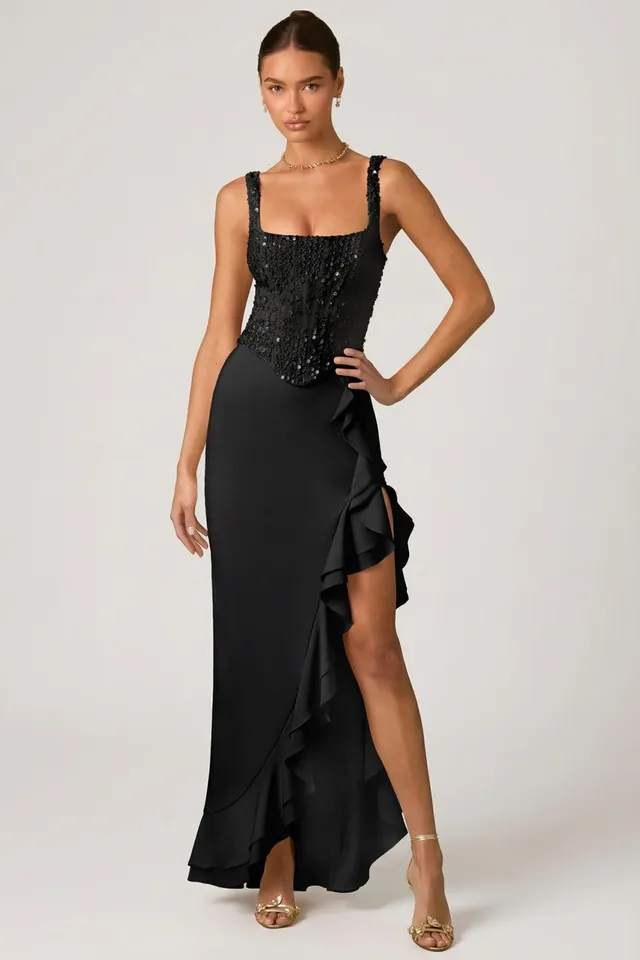 Oh Polly 13141 Robina robe corset noire sequins