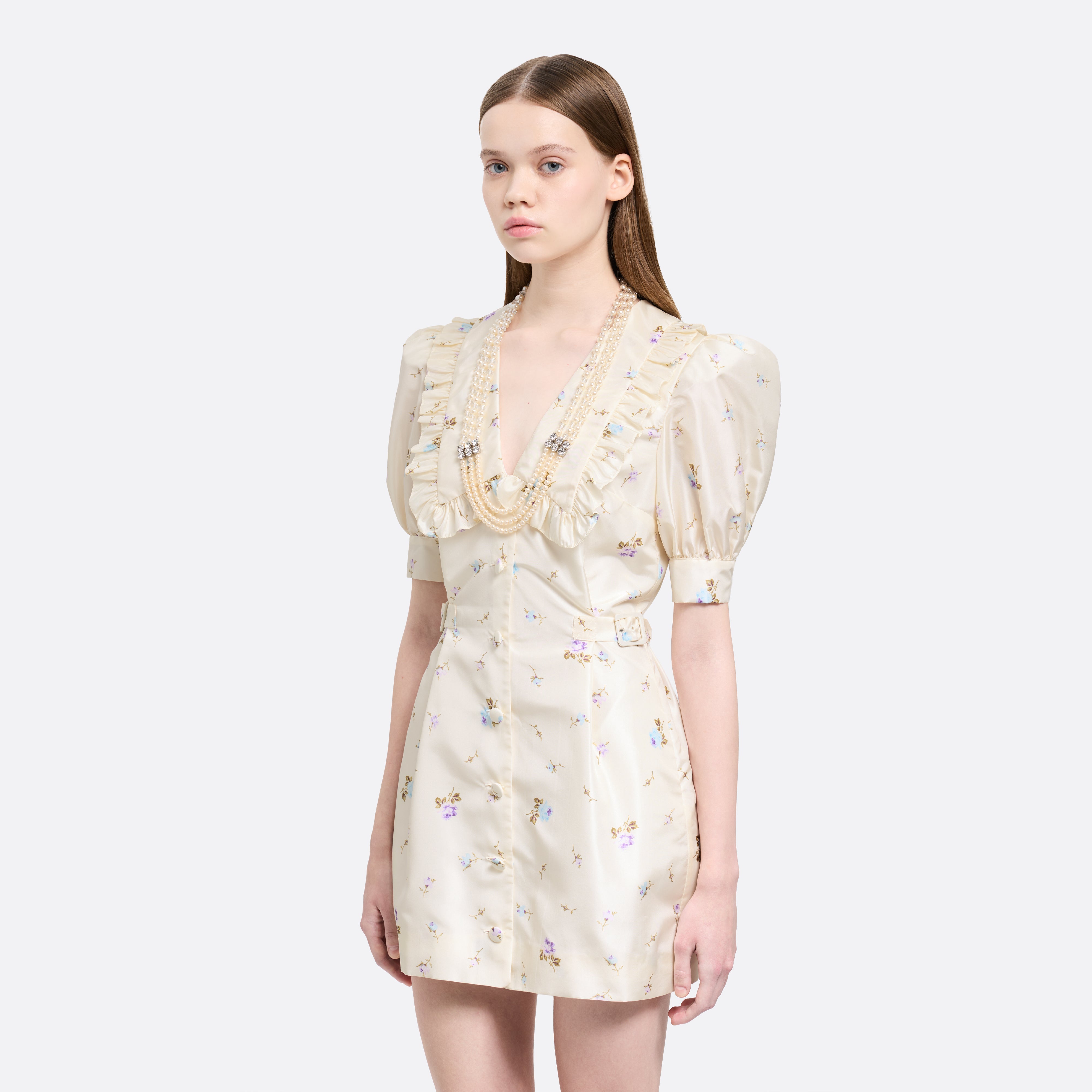 Alessandra Rich Floral Silk Taffeta Mini Dress robe blanche 36-46