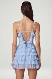 Oh Polly Lolina 13745A robe mini bleu clair dos lacé