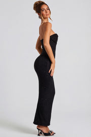 Oh Polly Palermo Robe Maxi Bustier Noire perlée