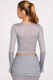 Oh Polly Liah top transparent gris plongeant manches longues