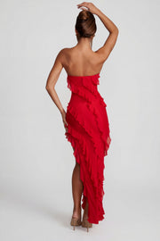 Oh Polly Nevali 5634 robe maxi rouge volants