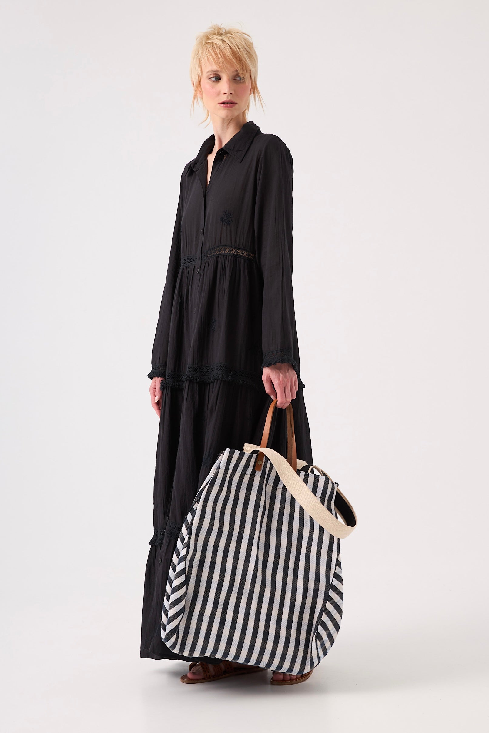 Chicosoleil Aya grand sac cabas rayures noir blanc oversize
