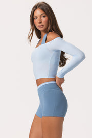 Oh Polly Soft Top Épaules Dénudées Bleu Poudre Jersey