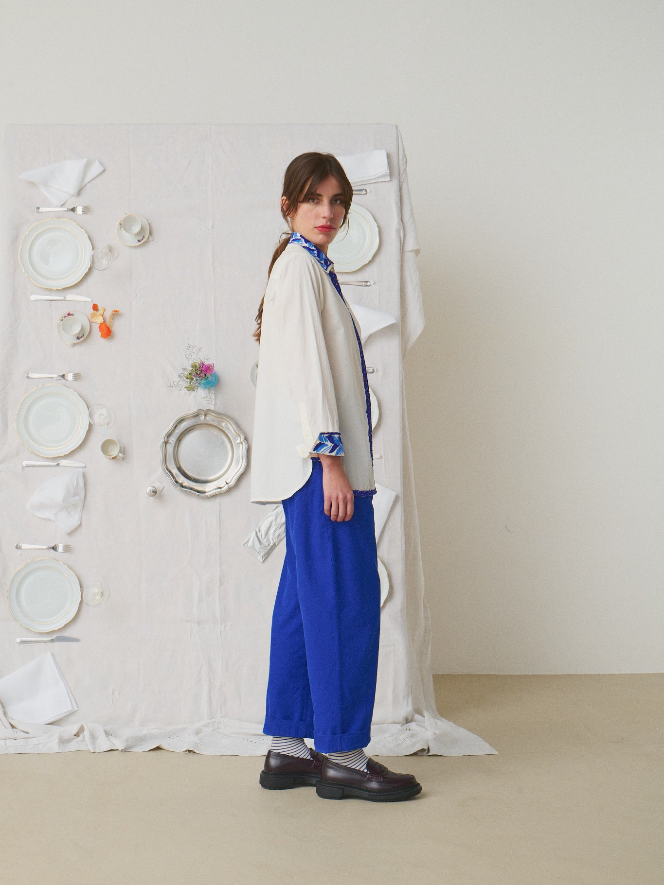 MII Mii à table Pantalon Kika pantalon femme M velours bleu