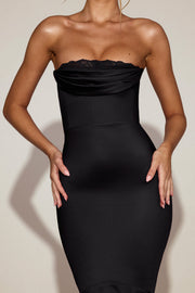 Oh Polly Belsa 15380 robe midi satin noire bustier dentelle