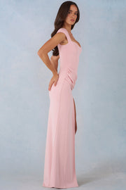 Oh Polly Elva Robe Maxi Rose Poudré Col Cœur Modal